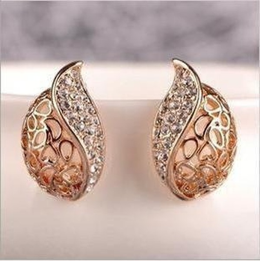 Bulk Jewelry Wholesale gold alloy leaf buds love hollowed-out ear nails JDC-ES-RL096 Wholesale factory from China YIWU China