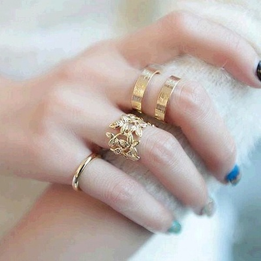 Bulk Jewelry Wholesale gold alloy leaves three-piece set ring JDC-RS-RL016 Wholesale factory from China YIWU China