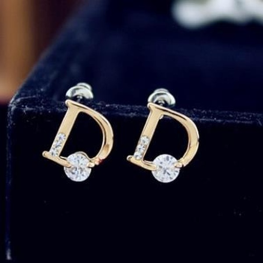 Bulk Jewelry Wholesale gold alloy letter D crystal Zircon Earrings JDC-ES-RL162 Wholesale factory from China YIWU China