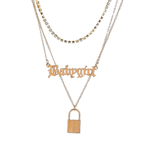 Bulk Jewelry Wholesale gold alloy letter lock full diamond multilayer necklaces JDC-NE-sf054 Wholesale factory from China YIWU China