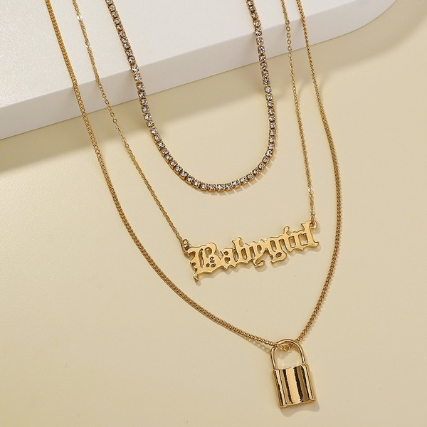 Bulk Jewelry Wholesale gold alloy letter lock full diamond multilayer necklaces JDC-NE-sf054 Wholesale factory from China YIWU China