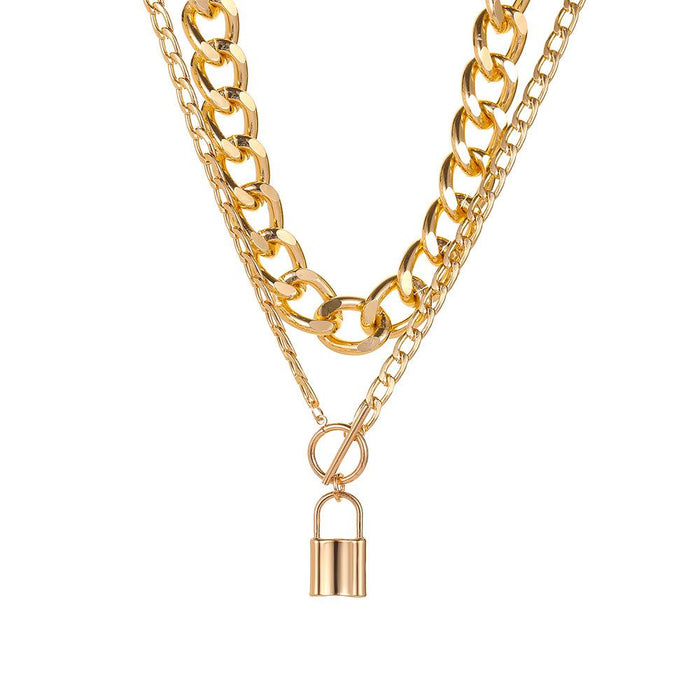 Bulk Jewelry Wholesale gold alloy lock double-layer necklace JDC-NE-A306 Wholesale factory from China YIWU China
