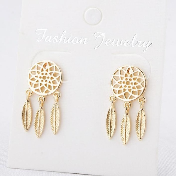Bulk Jewelry Wholesale gold alloy long feather earrings JDC-ES-RL101 Wholesale factory from China YIWU China