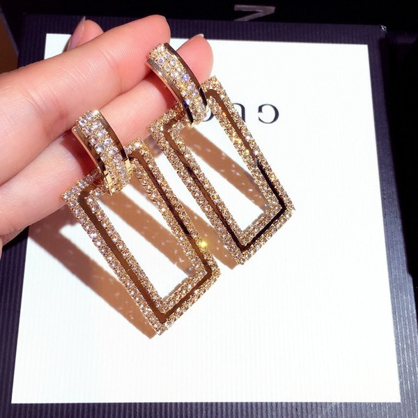 Bulk Jewelry Wholesale gold alloy long rectangular diamond Earrings JDC-ES-sf043 Wholesale factory from China YIWU China
