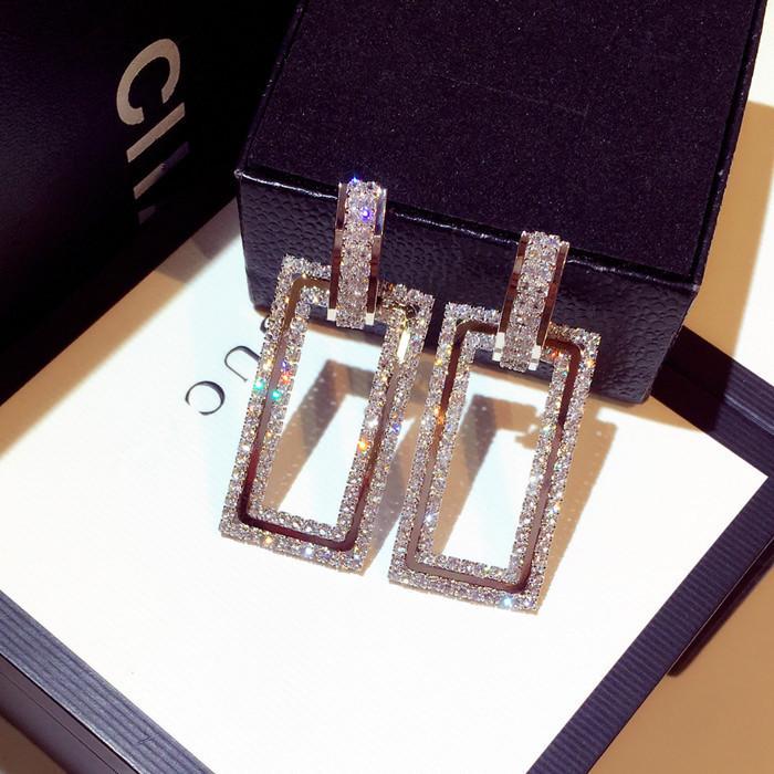 Bulk Jewelry Wholesale gold alloy long rectangular diamond Earrings JDC-ES-sf043 Wholesale factory from China YIWU China