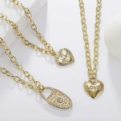 Bulk Jewelry Wholesale gold alloy love diamond necklaces JDC-NE-YN008 Wholesale factory from China YIWU China