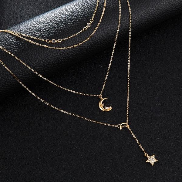 Bulk Jewelry Wholesale gold alloy moon-encrusted pentagram multi-layer necklace JDC-NE-C091 Wholesale factory from China YIWU China