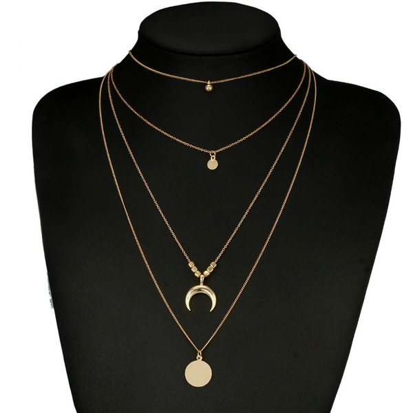Bulk Jewelry Wholesale gold alloy moon horn wafer multilayer necklace JDC-NE-C035 Wholesale factory from China YIWU China