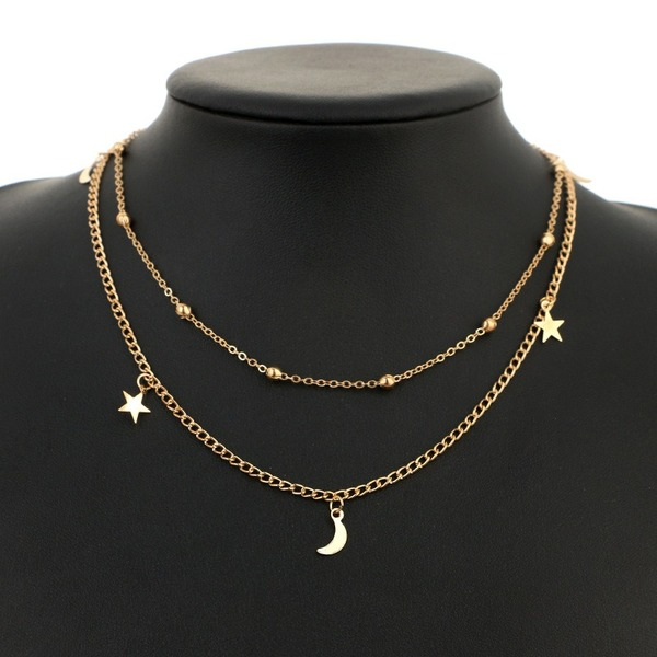 Bulk Jewelry Wholesale gold alloy moon stars sequins multilayer necklace JDC-NE-C025 Wholesale factory from China YIWU China