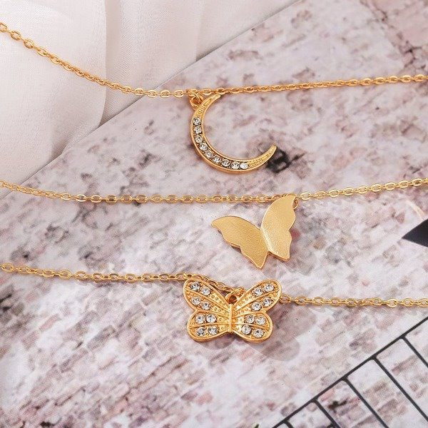 Wholesale gold alloy moon three-layer necklace JDC-NE-SF078 Necklace 少峰 Wholesale Jewelry JoyasDeChina Joyas De China