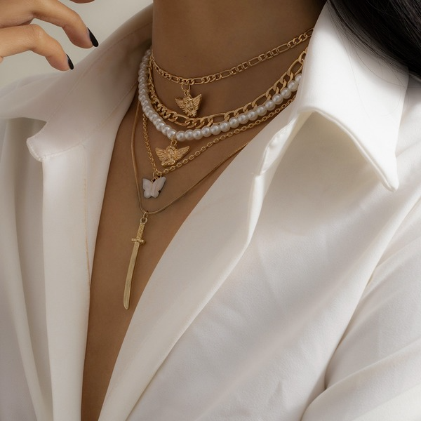 Bulk Jewelry Wholesale gold alloy multi-layer butterfly necklace female JDC-NE-KunJ064 Wholesale factory from China YIWU China