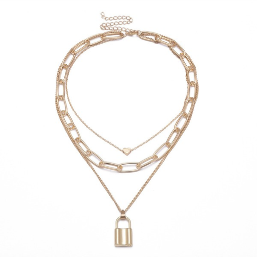 Bulk Jewelry Wholesale gold alloy multi-layer lock-shaped love thick chain necklaces JDC-NE-sf001 Wholesale factory from China YIWU China