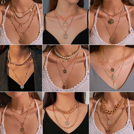 Bulk Jewelry Wholesale gold alloy multi-layer portrait pearl necklace JDC-NE-D653 Wholesale factory from China YIWU China