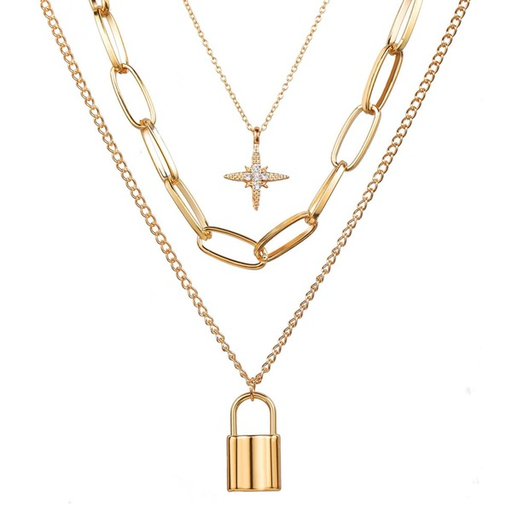 Bulk Jewelry Wholesale gold alloy multi-layer star lock multi-layer Necklaces JDC-NE-sf043 Wholesale factory from China YIWU China