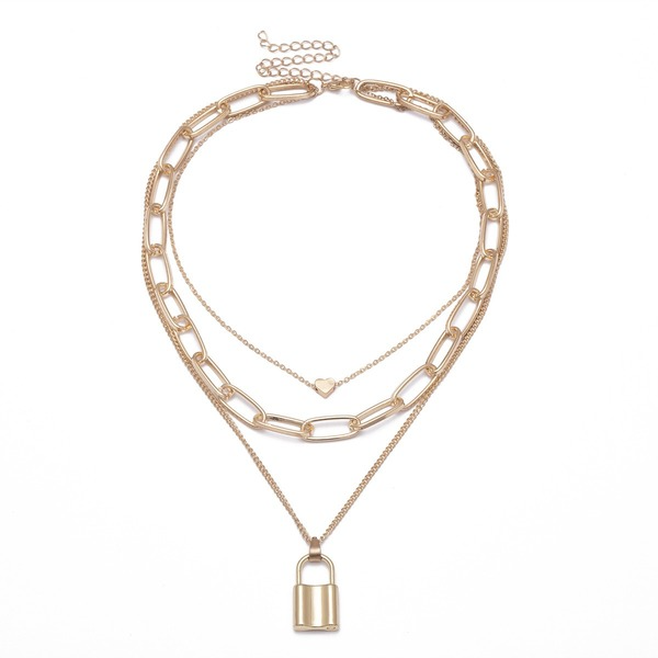Bulk Jewelry Wholesale gold alloy multilayer geometric lock love necklace JDC-NE-KunJ069 Wholesale factory from China YIWU China