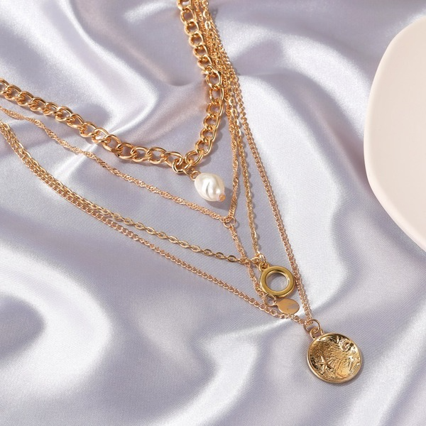 Bulk Jewelry Wholesale gold alloy multilayer metal thick chain stars moon pearl necklaces JDC-NE-A362 Wholesale factory from China YIWU China