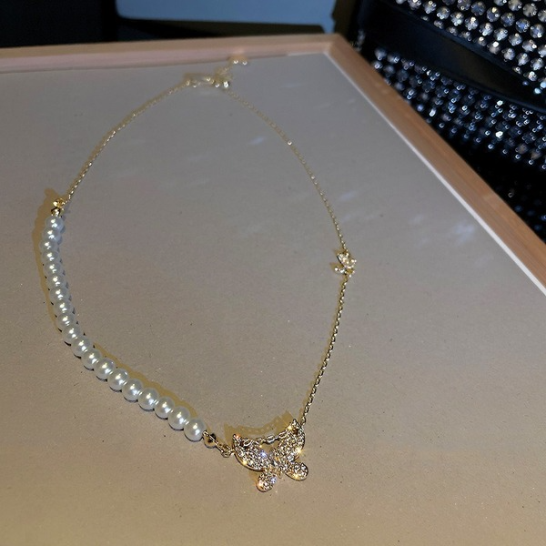 Bulk Jewelry Wholesale gold alloy necklace pearl micro inlaid zircon Butterfly Necklace JDC-NE-BY027 Wholesale factory from China YIWU China