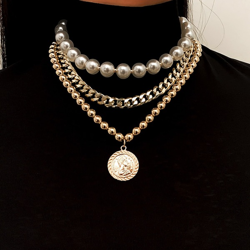 Bulk Jewelry Wholesale gold alloy pearl beaded portrait necklace JDC-NE-KunJ128 Wholesale factory from China YIWU China