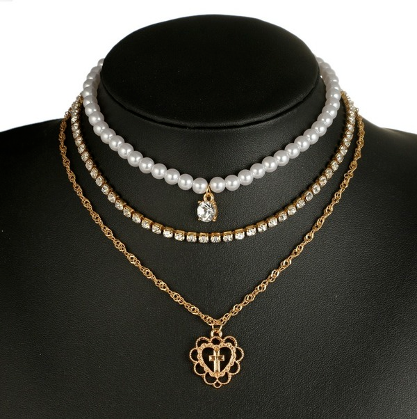 Bulk Jewelry Wholesale gold alloy pearl cross Love Necklace JDC-NE-C092 Wholesale factory from China YIWU China