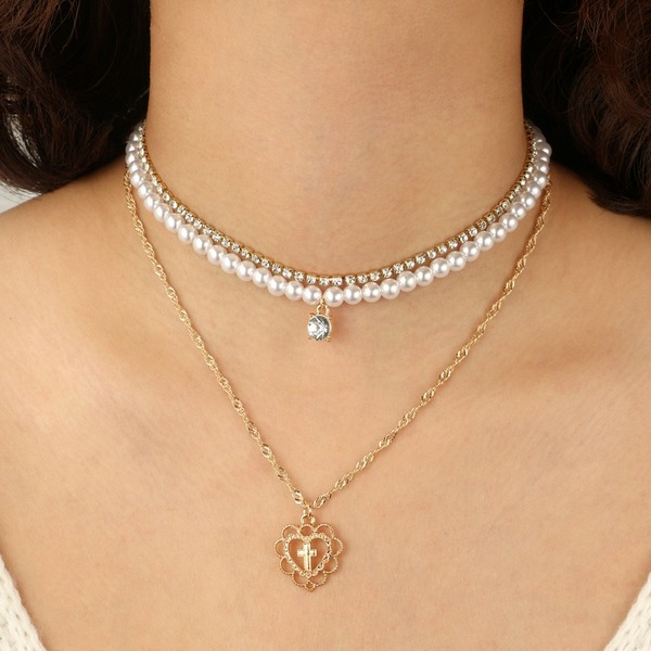 Bulk Jewelry Wholesale gold alloy pearl cross Love Necklace JDC-NE-C092 Wholesale factory from China YIWU China