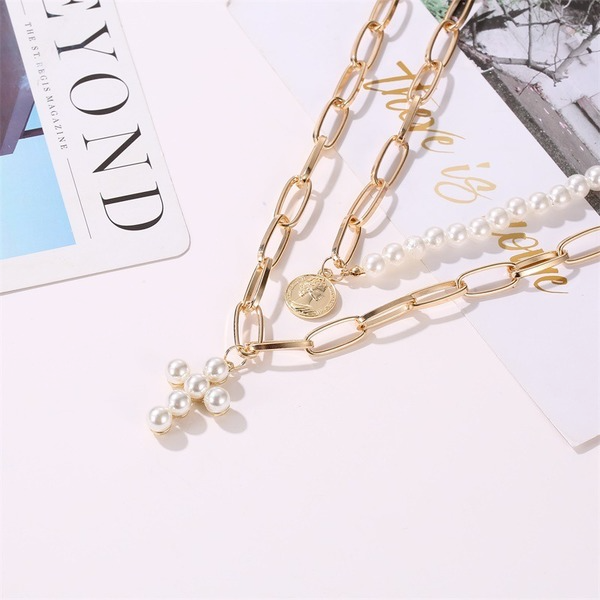 Bulk Jewelry Wholesale gold alloy pearl cross necklace for women JDC-NE-D626 Wholesale factory from China YIWU China