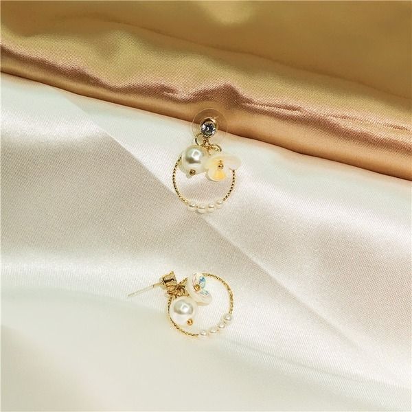 Bulk Jewelry Wholesale gold alloy pearl flower circle zircon earrings JDC-ES-RL133 Wholesale factory from China YIWU China