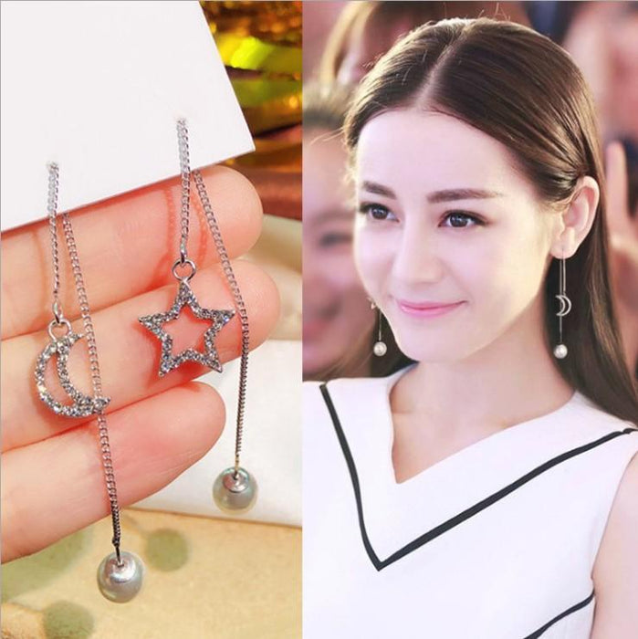 Bulk Jewelry Wholesale gold alloy pearl hollow star moon earrings JDC-ES-RL100 Wholesale factory from China YIWU China