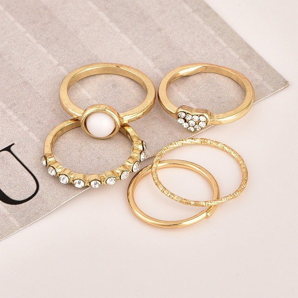 Bulk Jewelry Wholesale gold alloy pearl peach heart ring five-piece set JDC-RS-RL023 Wholesale factory from China YIWU China