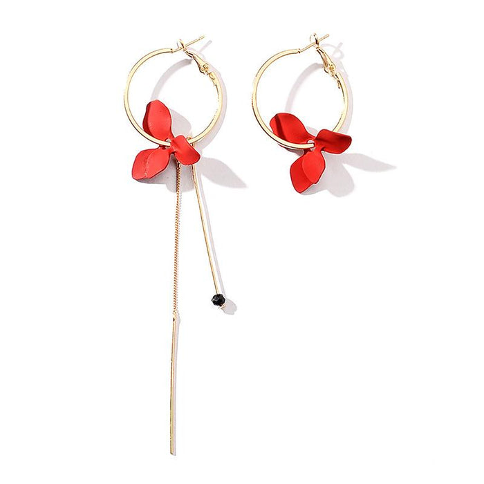Wholesale gold alloy petals asymmetric earrings JDC-ES-D404 earrings JoyasDeChina 01 Red 10606 Wholesale Jewelry JoyasDeChina Joyas De China