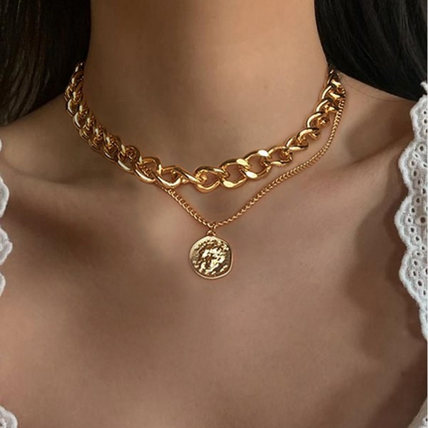 Bulk Jewelry Wholesale gold alloy portrait exaggerated thick chain necklace JDC-NE-GSB001 Wholesale factory from China YIWU China
