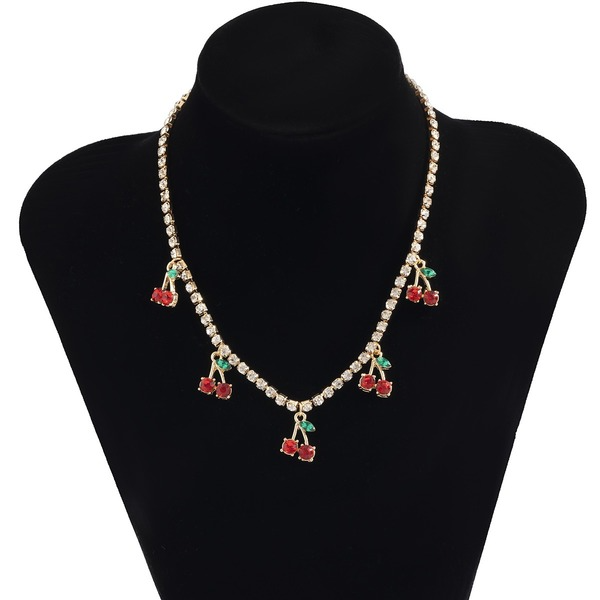 Bulk Jewelry Wholesale gold alloy red cherry pendant micro-inlaid necklace JDC-NE-KunJ163 Wholesale factory from China YIWU China