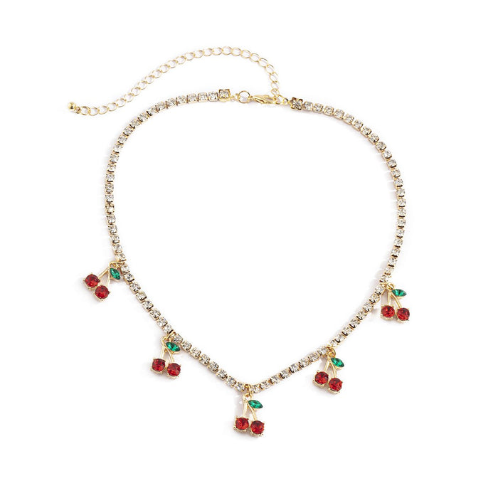 Bulk Jewelry Wholesale gold alloy red cherry pendant micro-inlaid necklace JDC-NE-KunJ163 Wholesale factory from China YIWU China