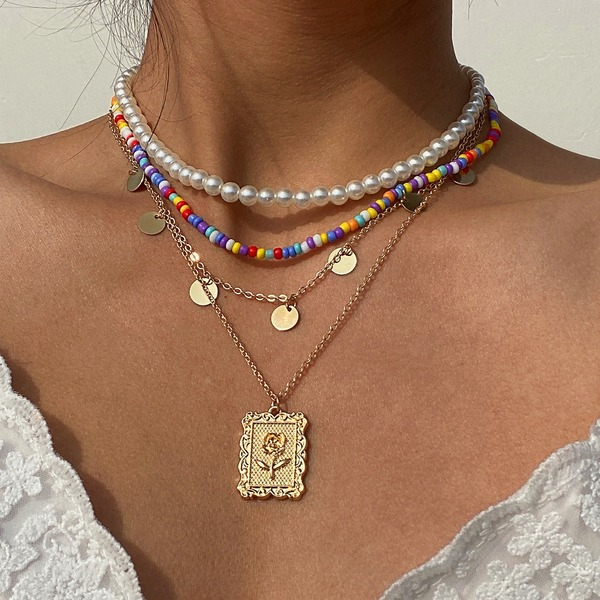Bulk Jewelry Wholesale gold alloy rice bead sequin pendant necklace JDC-NE-KunJ050 Wholesale factory from China YIWU China