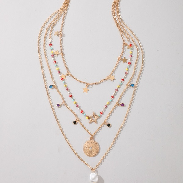 Bulk Jewelry Wholesale gold alloy rice bead star Pearl 4-layer Necklace JDC-NE-C020 Wholesale factory from China YIWU China
