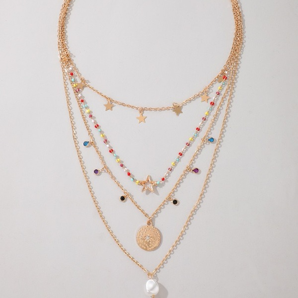 Bulk Jewelry Wholesale gold alloy rice bead star Pearl 4-layer Necklace JDC-NE-C020 Wholesale factory from China YIWU China