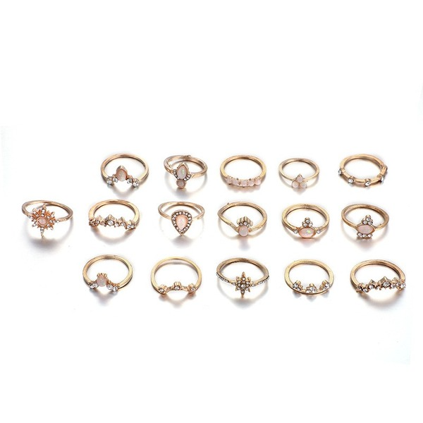 Bulk Jewelry Wholesale gold alloy ring drop geometry ring set JDC-RS-C061 Wholesale factory from China YIWU China