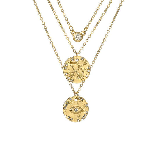 Bulk Jewelry Wholesale gold alloy round piece diamond eye bow and arrow necklace JDC-NE-C042 Wholesale factory from China YIWU China