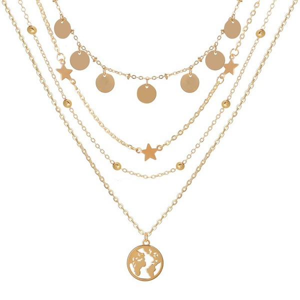 Bulk Jewelry Wholesale gold alloy round piece pentagon star pendant multi-layer necklace  JDC-NE-F335 Wholesale factory from China YIWU China
