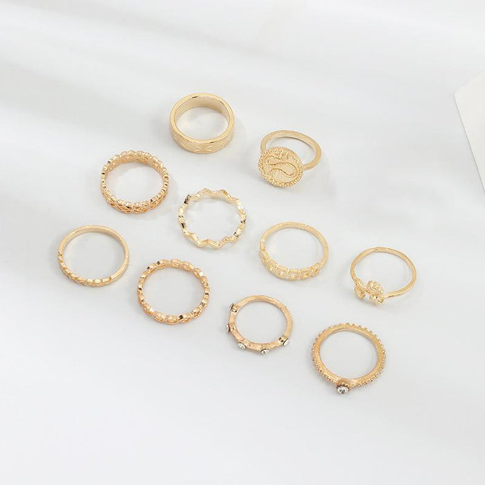 Bulk Jewelry Wholesale gold alloy serpentine resin geometric 10-piece set of rings JDC-RS-e024 Wholesale factory from China YIWU China