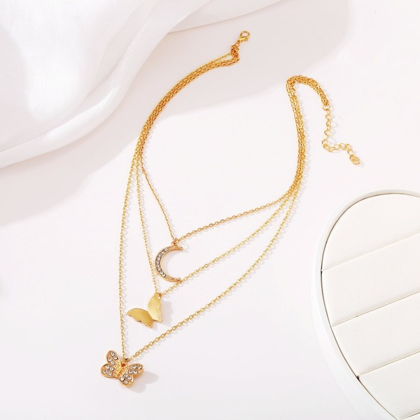 Bulk Jewelry Wholesale gold alloy set water drill butterfly pendant Jane about three-layer gold necklace  JDC-NE-F333 Wholesale factory from China YIWU China