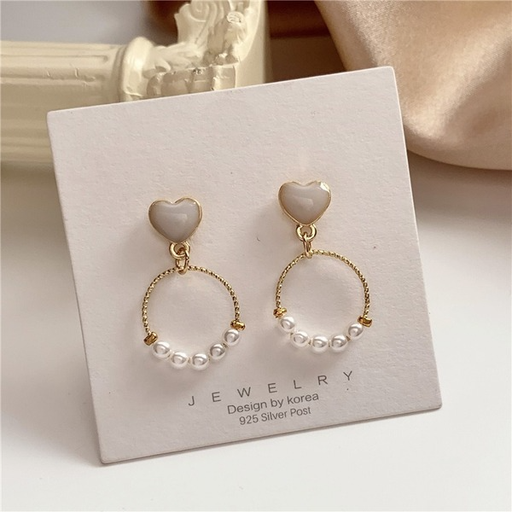 Bulk Jewelry Wholesale gold alloy small ring geometric love pearl earrings JDC-ES-RL134 Wholesale factory from China YIWU China