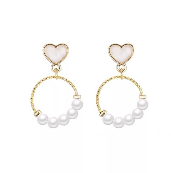 Bulk Jewelry Wholesale gold alloy small ring geometric love pearl earrings JDC-ES-RL134 Wholesale factory from China YIWU China