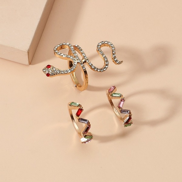 Bulk Jewelry Wholesale gold alloy snake-shaped diamond 3-piece ring JDC-RS-GSKQ013 Wholesale factory from China YIWU China