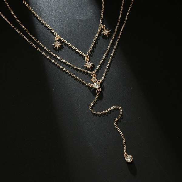 Bulk Jewelry Wholesale gold alloy star diamond collarbone chain three-layer necklace JDC-NE-C011 Wholesale factory from China YIWU China