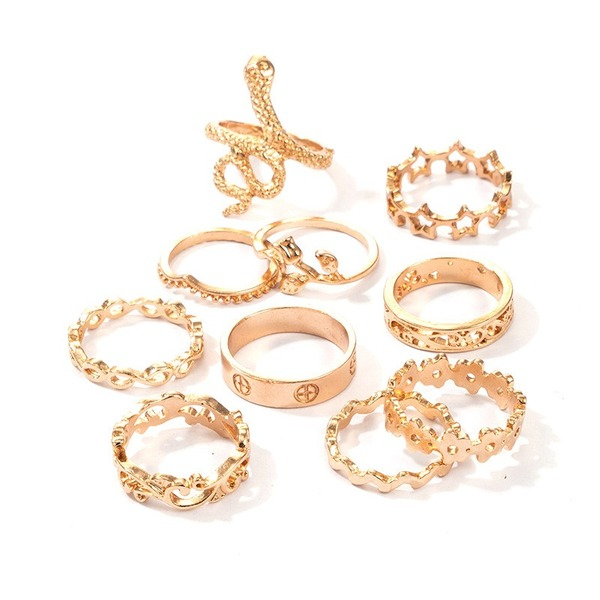 Bulk Jewelry Wholesale gold alloy star rose flower snake ring set of 10 JDC-RS-C124 Wholesale factory from China YIWU China
