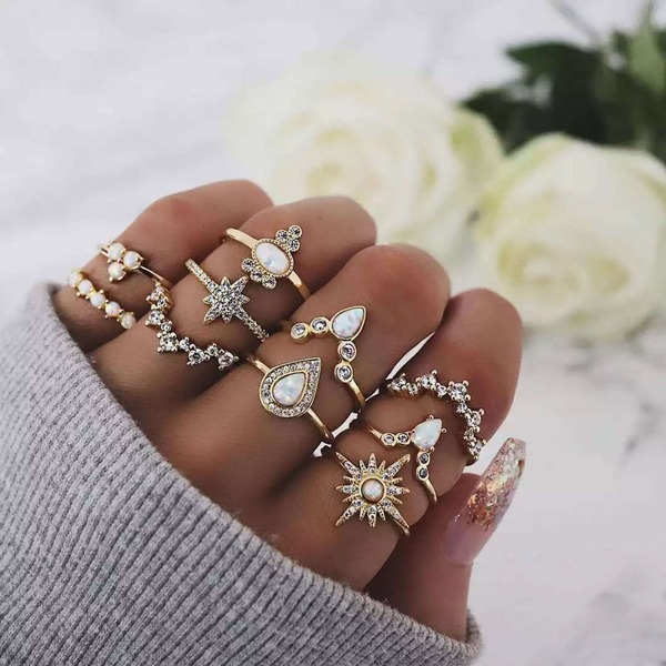 Bulk Jewelry Wholesale gold alloy star water drop diamond ring 10 sets JDC-RS-C143 Wholesale factory from China YIWU China