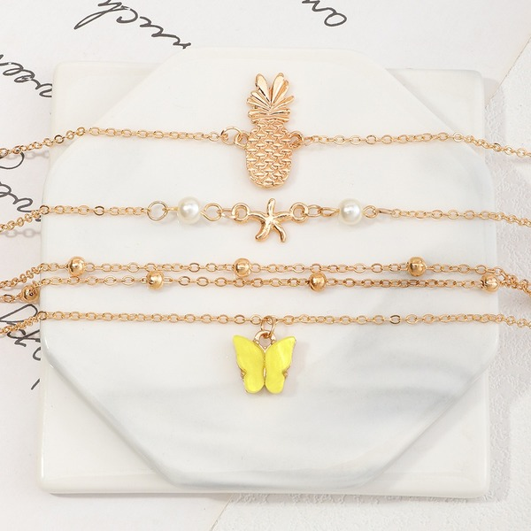 Bulk Jewelry Wholesale gold alloy starfish pineapple foot chain JDC-AS-e041 Wholesale factory from China YIWU China