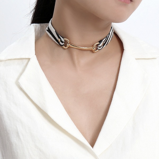 Bulk Jewelry Wholesale gold alloy striped velvet necklace JDC-NE-KunJ137 Wholesale factory from China YIWU China