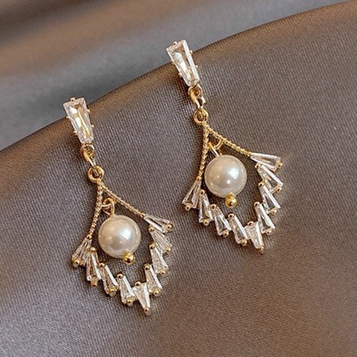 Bulk Jewelry Wholesale gold alloy V-shaped zircon imitation pearl earrings JDC-ES-RL166 Wholesale factory from China YIWU China