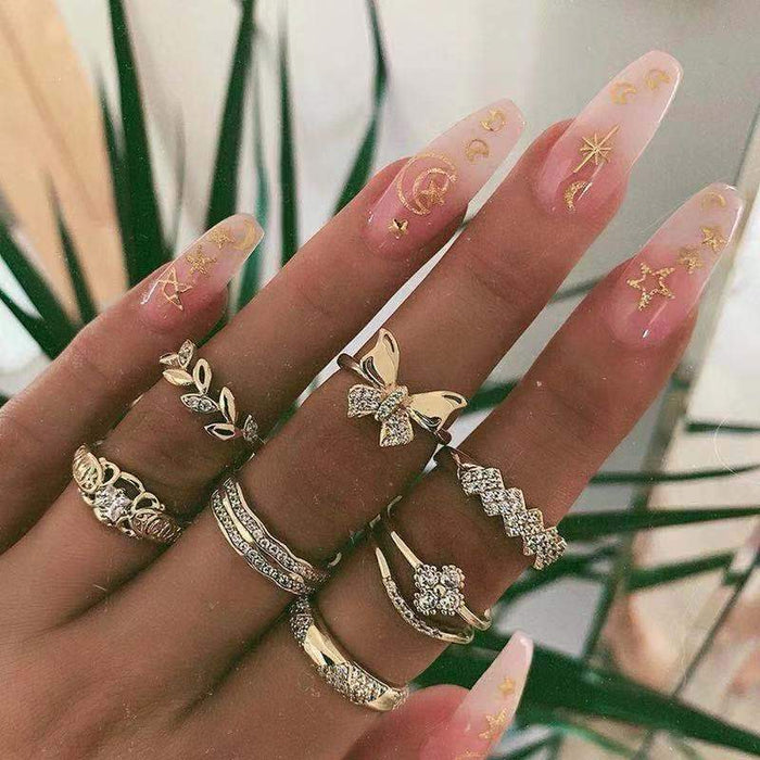 Bulk Jewelry Wholesale gold alloy water drop geometric female joint tail ring set ring JDC-RS-C058 Wholesale factory from China YIWU China